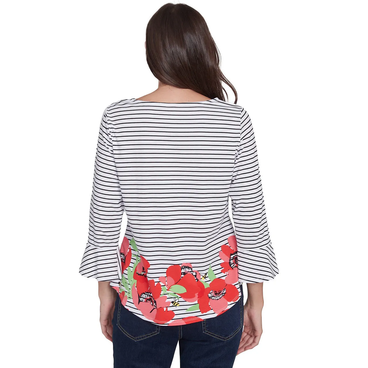 036- Ruby Road Poppy Embroidered Stripe Top