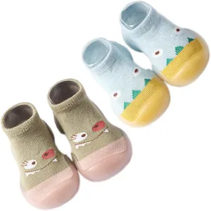 2 Pairs Baby Socks Anti Skid Rubber Soft Sole Infant Slippers Shoes Slipper Cotton Mesh Breathable Lightweight Sock Shoes