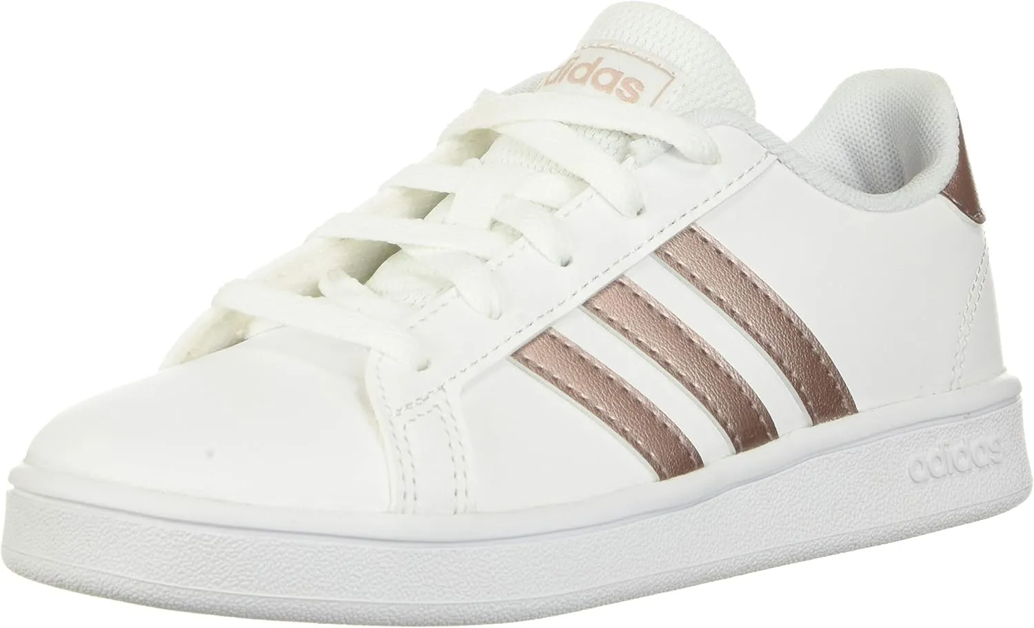 adidas baby boys Grand Court - Kids Sneaker, White/Copper Metallic/Glow Pink, 5 Toddler US