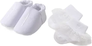Baby Baptism Shoes and Socks,Embroidered Cross Baptism Shoes with Christening Socks for Baby Girls Easter Gifts