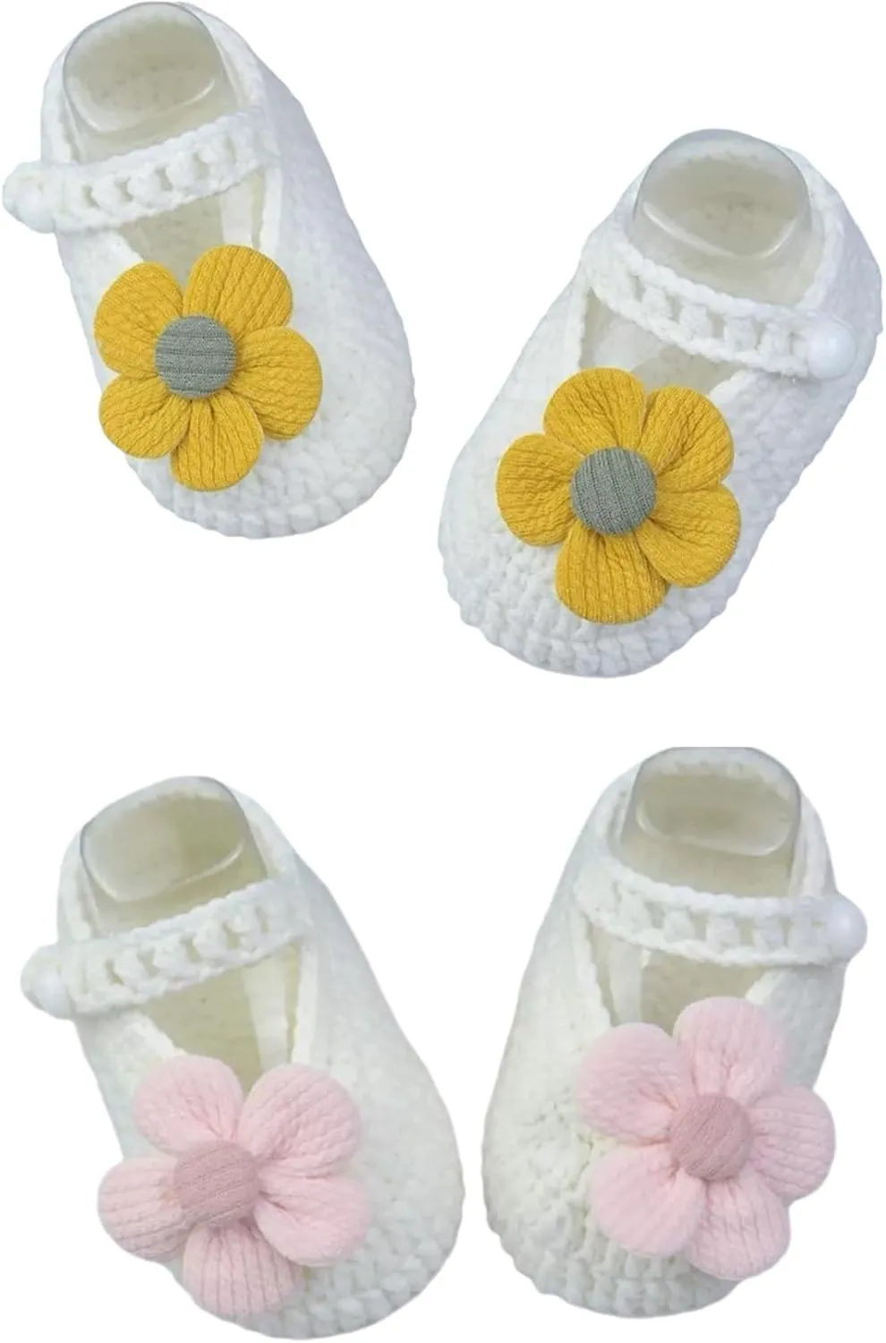 Baby Booties Newborn Soft First Walkers Cozy Shoes Hand Crochet Knit Booties for Toddler Infant Girl 2 Pairs