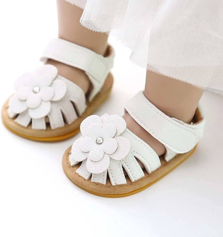 Baby Boy Girl Sandals Soft Sole Summer Flower Shoes Anti Slip Rubber Sole Newborn 0-18M Prewalker First Walking Shoes