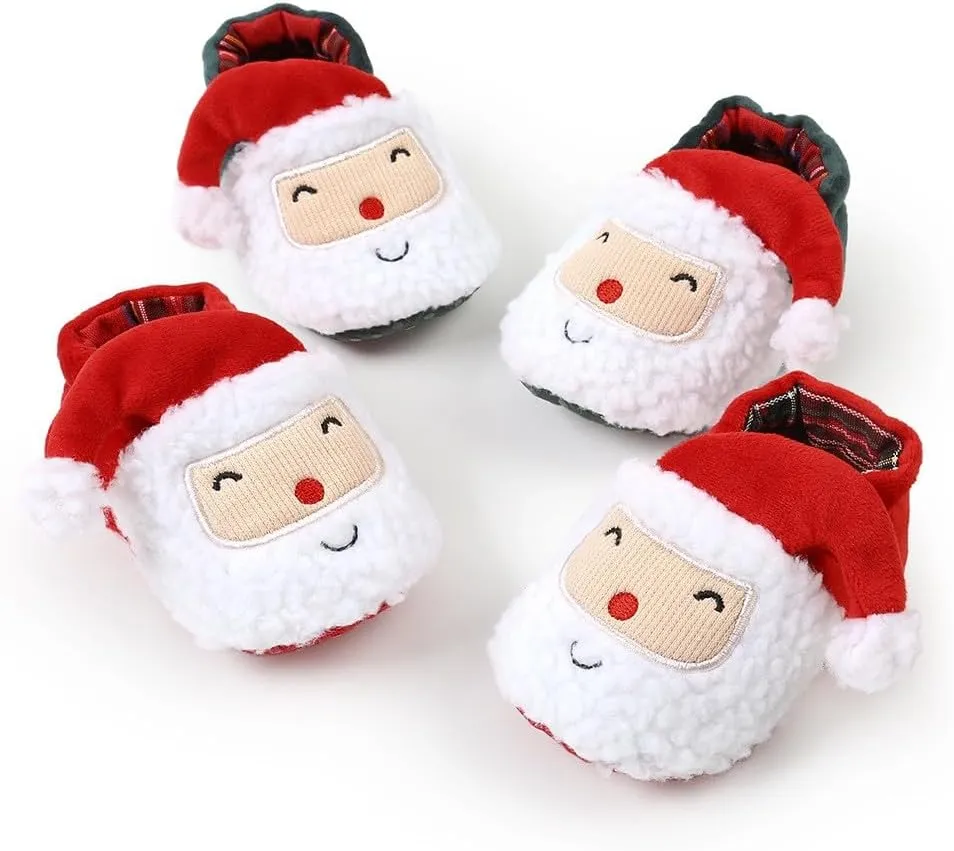 Baby Boys Girls Christmas Snow Boots Santa laus Non Slip Soft Sole Shoes First Walking Winter Warm Crib Shoes