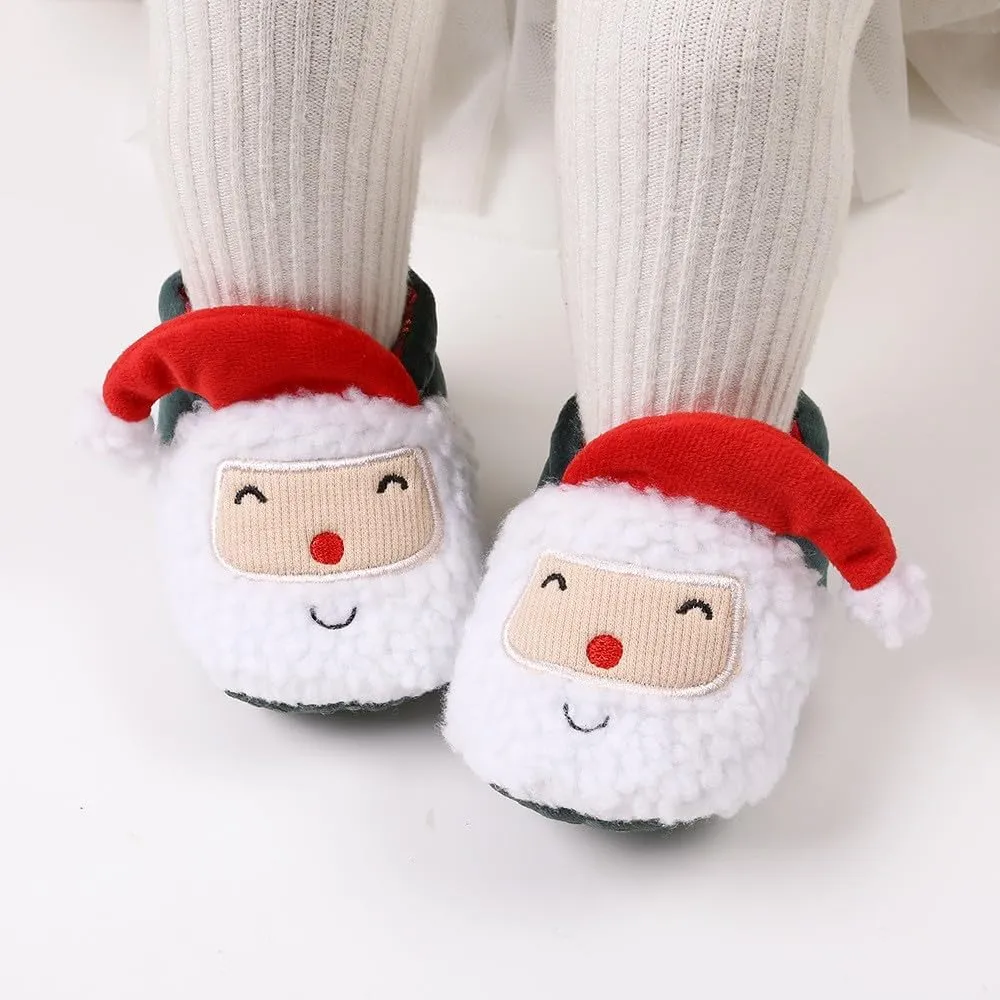 Baby Boys Girls Christmas Snow Boots Santa laus Non Slip Soft Sole Shoes First Walking Winter Warm Crib Shoes