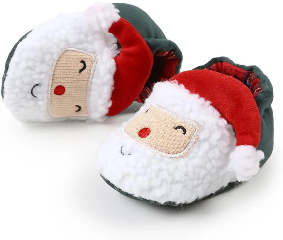Baby Boys Girls Christmas Snow Boots Santa laus Non Slip Soft Sole Shoes First Walking Winter Warm Crib Shoes