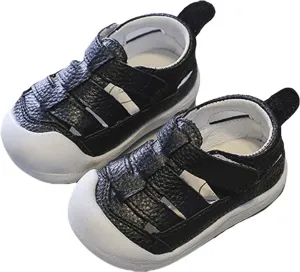 Baby Boys Girls Closed Toe Summer Sandals Lightweight Non-Slip Soft Sole Leather Athletic Sneakers Outdoor Shoes