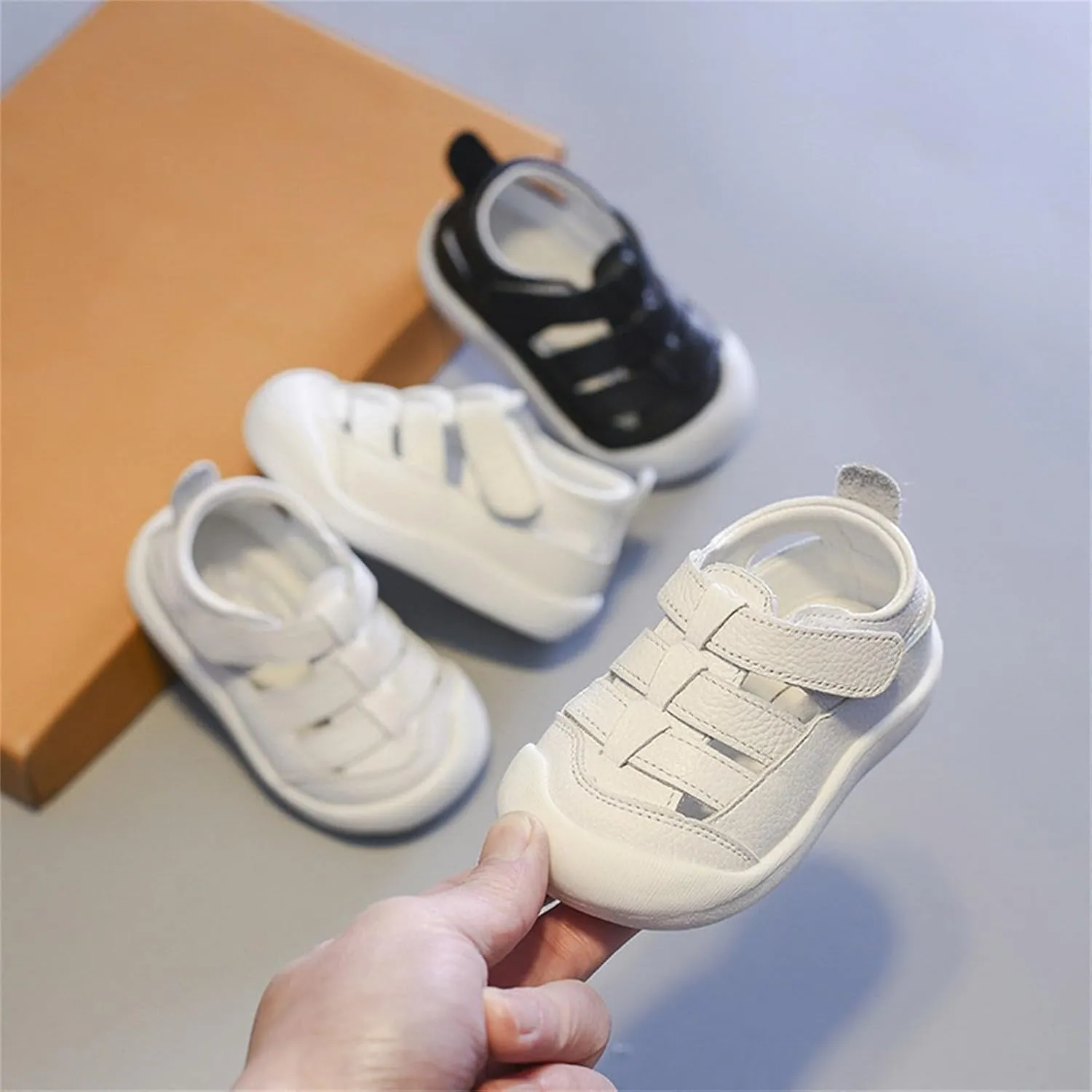 Baby Boys Girls Closed Toe Summer Sandals Lightweight Non-Slip Soft Sole Leather Athletic Sneakers Outdoor Shoes