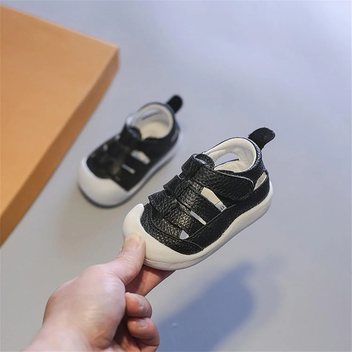 Baby Boys Girls Closed Toe Summer Sandals Lightweight Non-Slip Soft Sole Leather Athletic Sneakers Outdoor Shoes