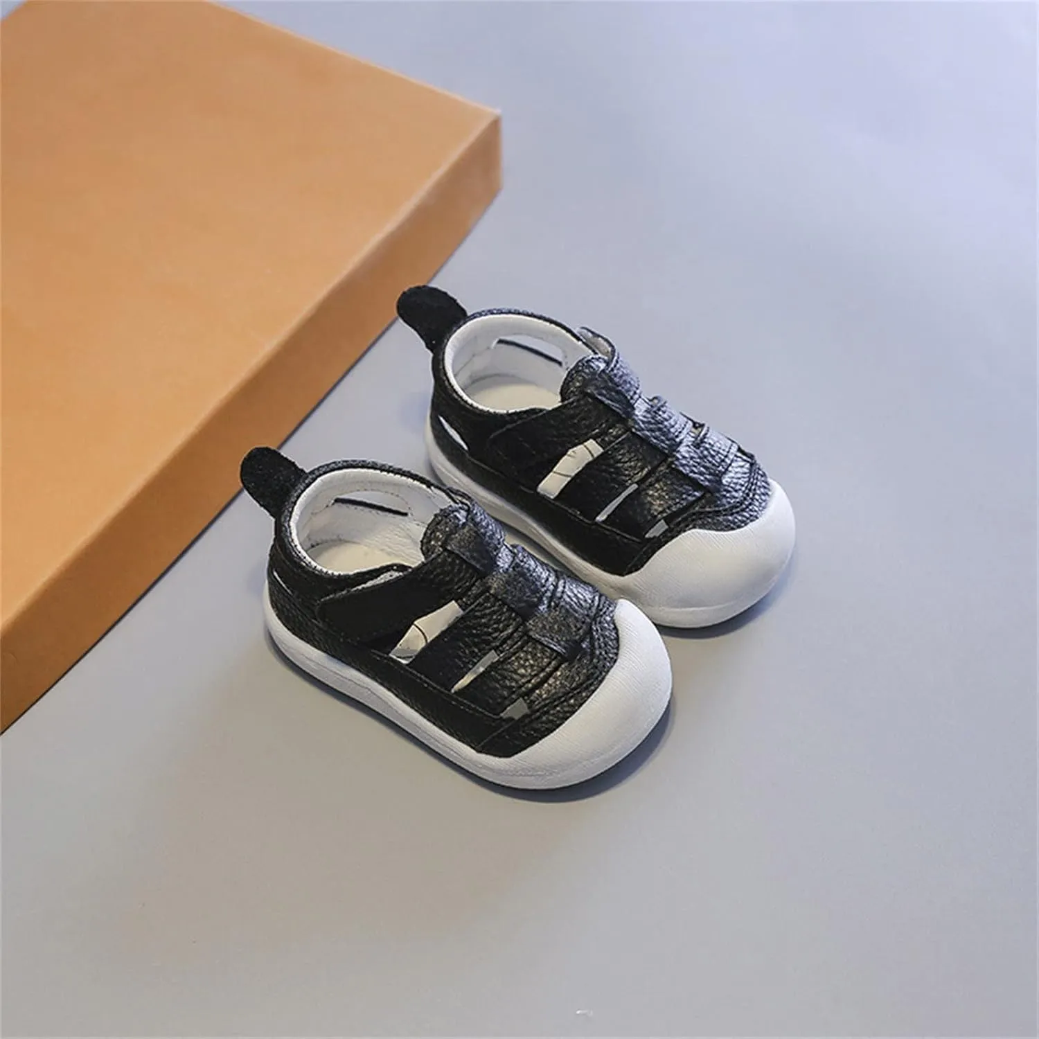 Baby Boys Girls Closed Toe Summer Sandals Lightweight Non-Slip Soft Sole Leather Athletic Sneakers Outdoor Shoes