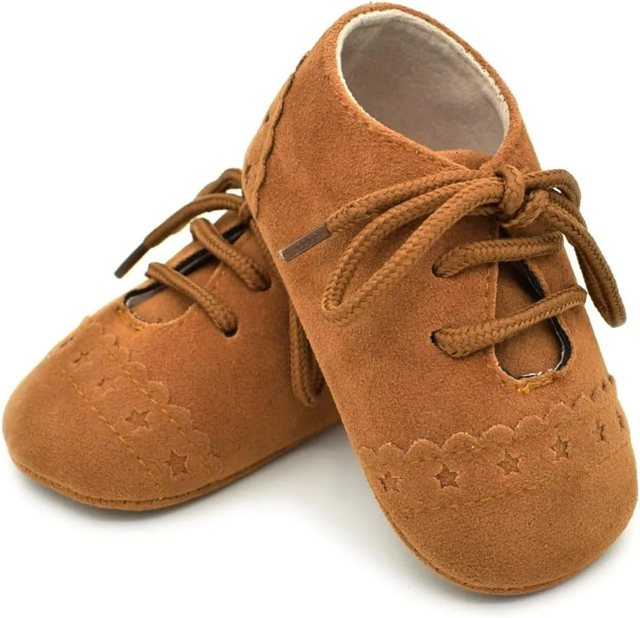 Baby Boys Girls Lace Up Suede Boots Sneakers Soft Rubber Sole Infant Newborn Oxford Anti-Slip Toddler Dress Shoes