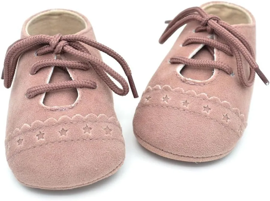 Baby Boys Girls Lace Up Suede Boots Sneakers Soft Rubber Sole Infant Newborn Oxford Anti-Slip Toddler Dress Shoes
