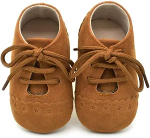 Baby Boys Girls Lace Up Suede Boots Sneakers Soft Rubber Sole Infant Newborn Oxford Anti-Slip Toddler Dress Shoes