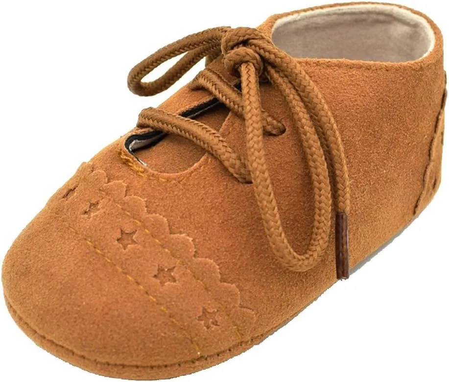 Baby Boys Girls Lace Up Suede Boots Sneakers Soft Rubber Sole Infant Newborn Oxford Anti-Slip Toddler Dress Shoes