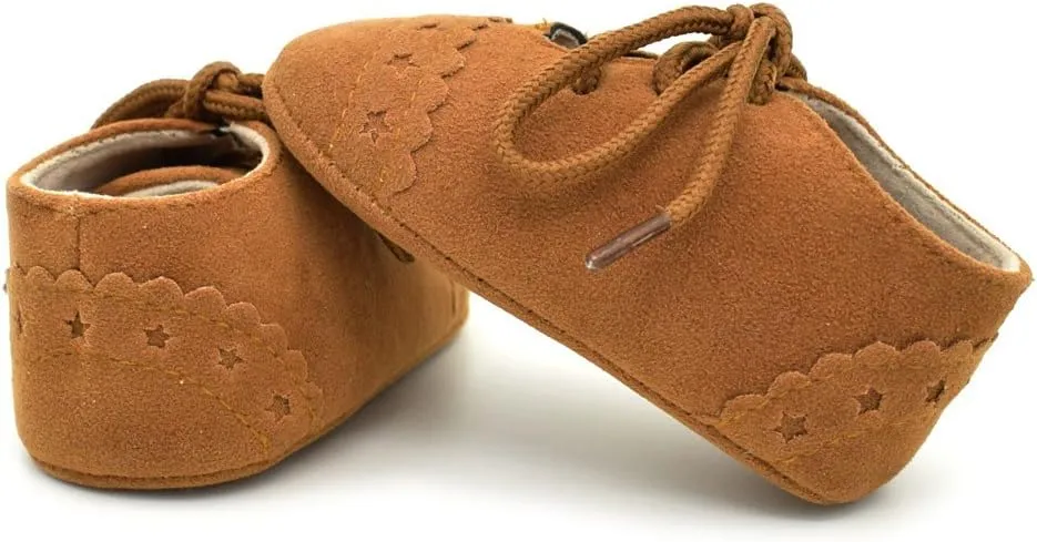 Baby Boys Girls Lace Up Suede Boots Sneakers Soft Rubber Sole Infant Newborn Oxford Anti-Slip Toddler Dress Shoes