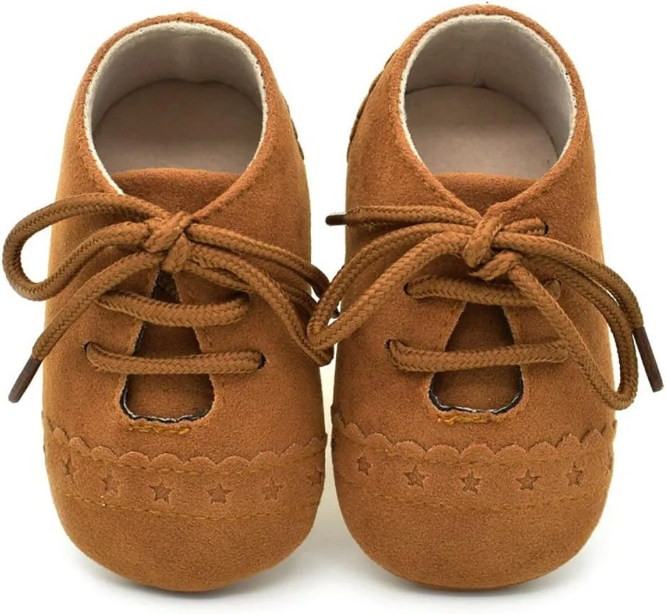 Baby Boys Girls Lace Up Suede Boots Sneakers Soft Rubber Sole Infant Newborn Oxford Anti-Slip Toddler Dress Shoes