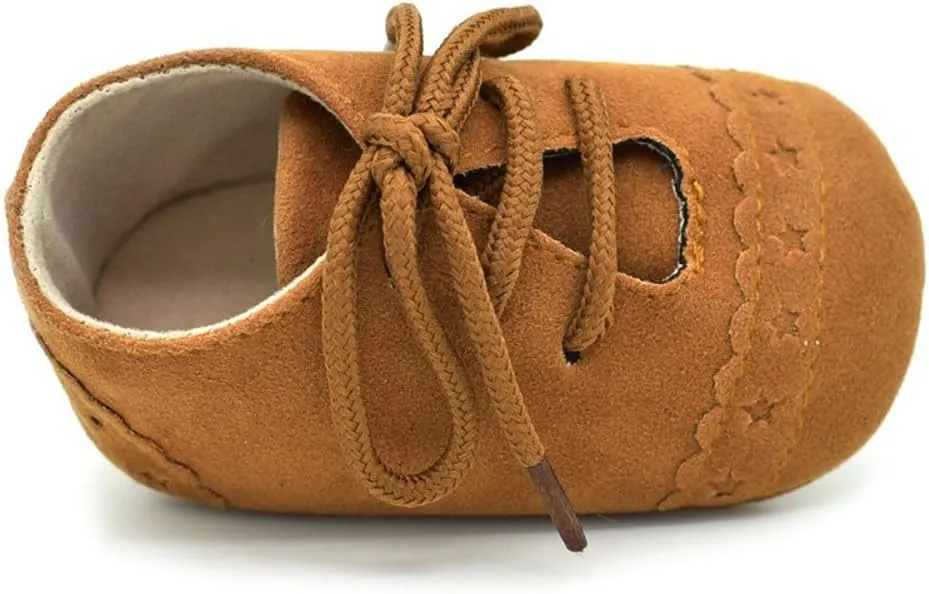 Baby Boys Girls Lace Up Suede Boots Sneakers Soft Rubber Sole Infant Newborn Oxford Anti-Slip Toddler Dress Shoes