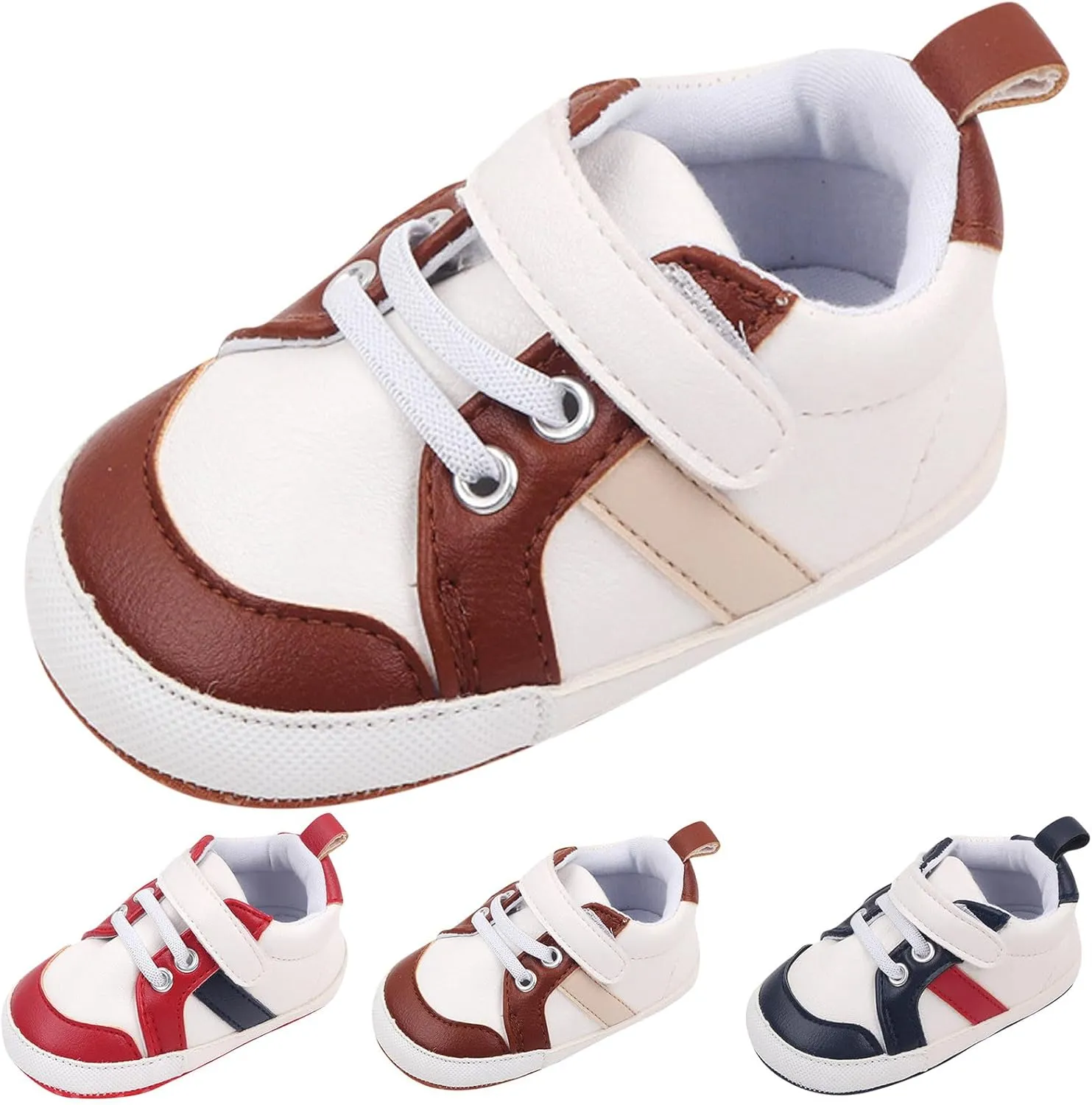 Baby Boys Girls Leather First Walking Sneakers Toddler Infant Anti-Slip Soft Sole Lightweight First Step Shoes