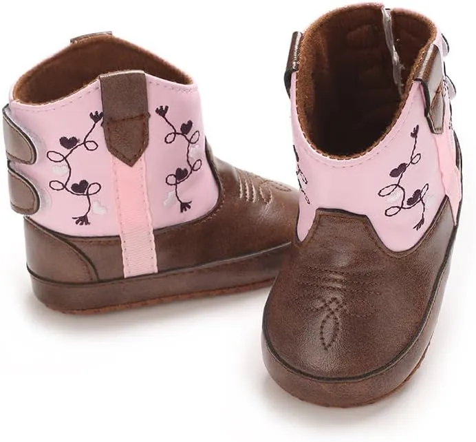Baby Cowboy Boots Western Boots Toddler Cowboy Bootie Soft Sole Non-Slip Crib Shoes for Infant Boys Girls 0-18 Months