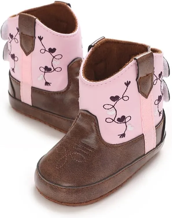 Baby Cowboy Boots Western Boots Toddler Cowboy Bootie Soft Sole Non-Slip Crib Shoes for Infant Boys Girls 0-18 Months