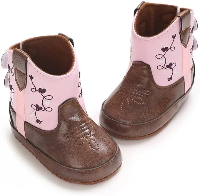 Baby Cowboy Boots Western Boots Toddler Cowboy Bootie Soft Sole Non-Slip Crib Shoes for Infant Boys Girls 0-18 Months