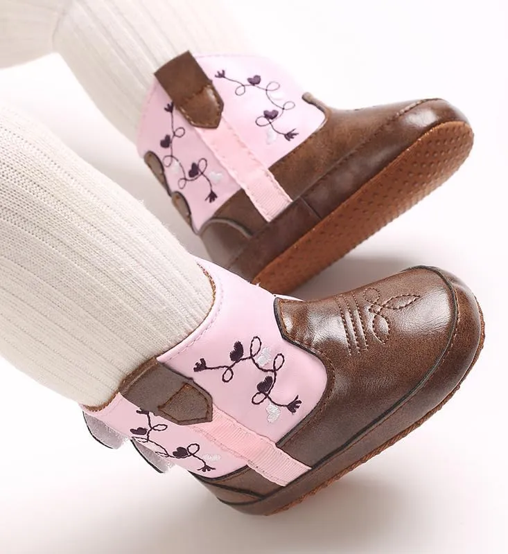 Baby Cowboy Boots Western Boots Toddler Cowboy Bootie Soft Sole Non-Slip Crib Shoes for Infant Boys Girls 0-18 Months