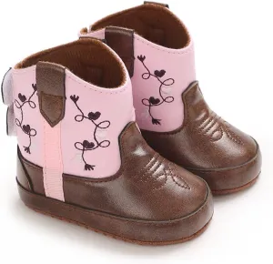Baby Cowboy Boots Western Boots Toddler Cowboy Bootie Soft Sole Non-Slip Crib Shoes for Infant Boys Girls 0-18 Months