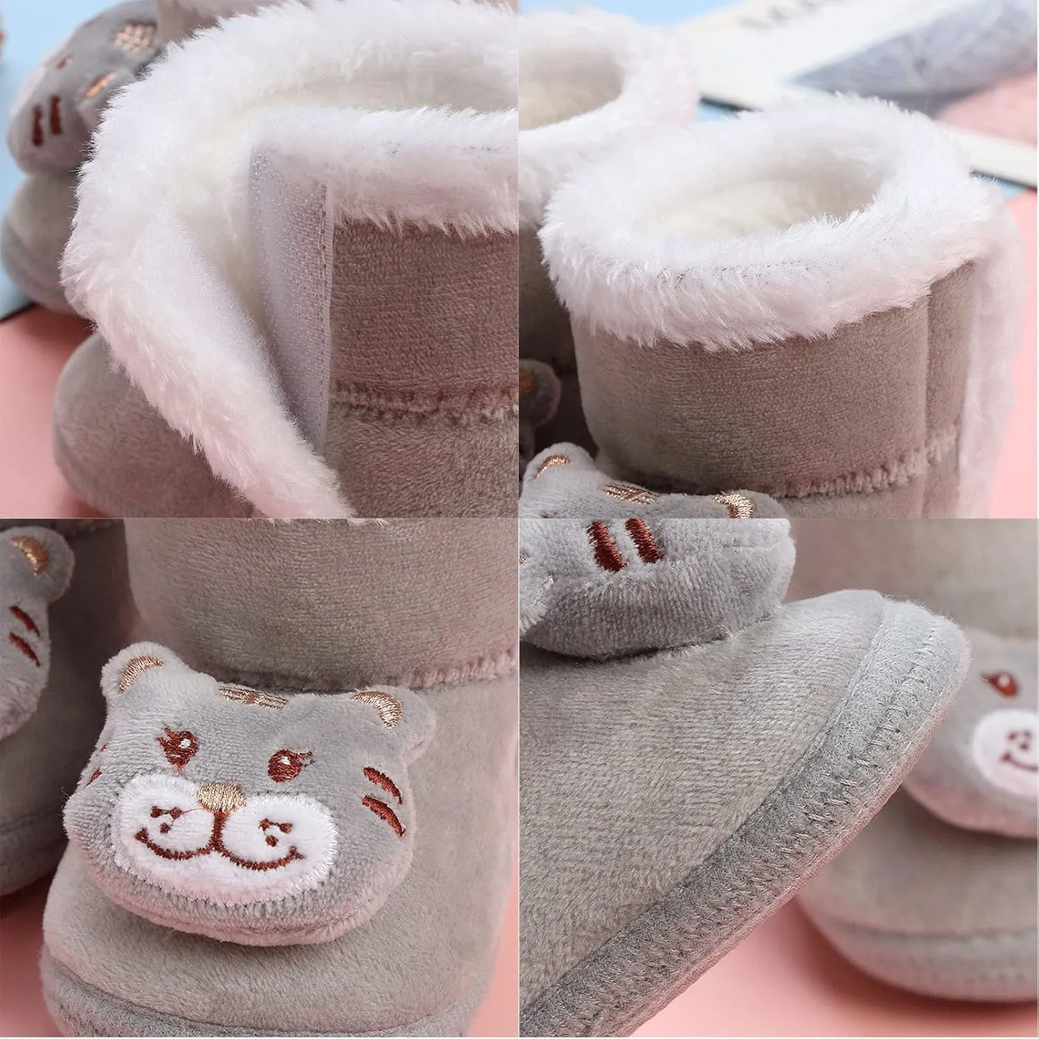 Baby Crib Boots Toddler Fleece Lined Shoes Warm Winter Mid Calf Soft Sole Thicken Cartoon Baby Christmas Shoes