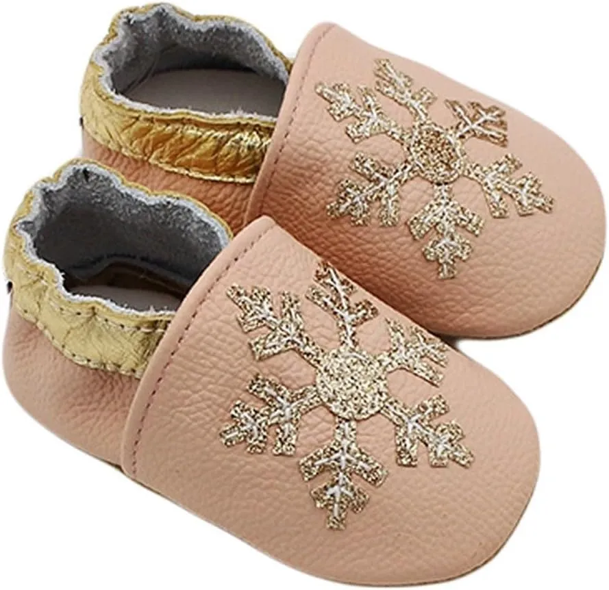 Baby Girls Baby Boys Christmas Flat Shoes Toddler Soft Sole Shoes First Walking rib Shoes Flat Snowflakes Print Shoes