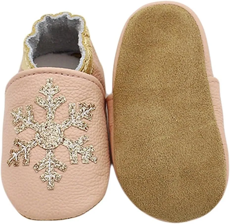 Baby Girls Baby Boys Christmas Flat Shoes Toddler Soft Sole Shoes First Walking rib Shoes Flat Snowflakes Print Shoes