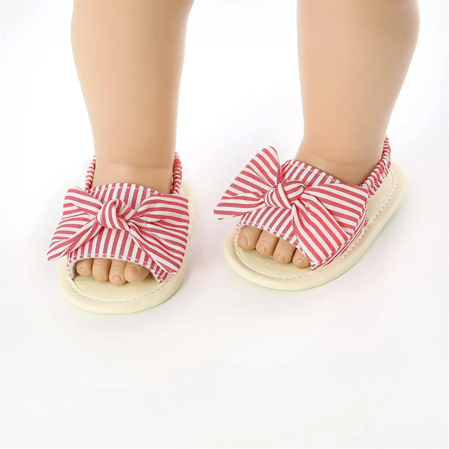 Baby Girls Bowknot Rome Sandals Summer Shoes Infant First Walking Slipper Shoes Non-Slip Beach Stripe Sandals