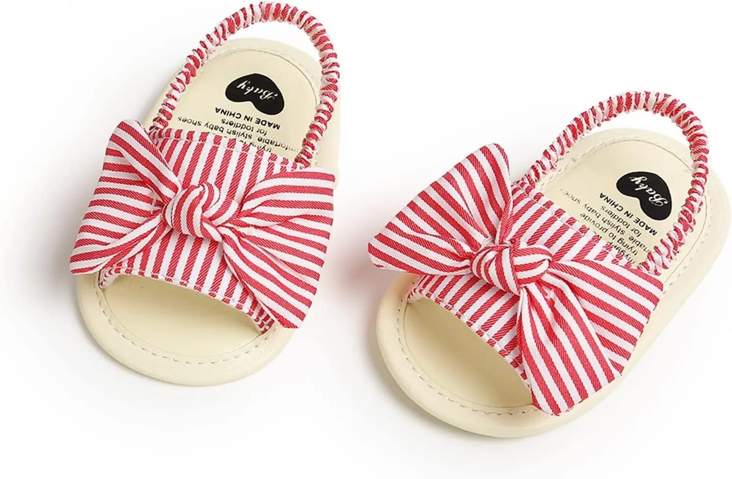 Baby Girls Bowknot Rome Sandals Summer Shoes Infant First Walking Slipper Shoes Non-Slip Beach Stripe Sandals