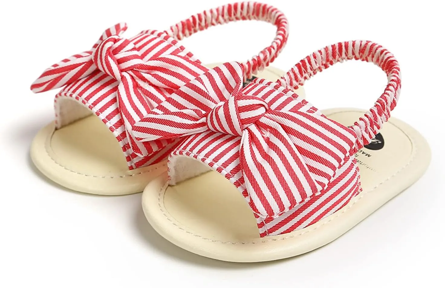Baby Girls Bowknot Rome Sandals Summer Shoes Infant First Walking Slipper Shoes Non-Slip Beach Stripe Sandals