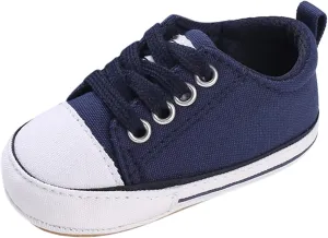 Baby Girls Boys Casual Shoes Soft Non-Slip Sole Newborn First Walkers Shoes Unisex Infant Lace Up (Blue, 5 Infant)