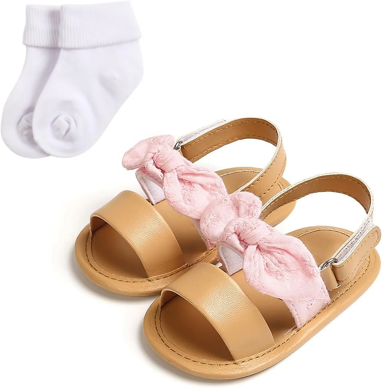Baby Girls Boys PU Leather Sandals Bowknot Shoe Rubber Sole Open Toe Infant Toddler First Walker Princess Dress Shoes