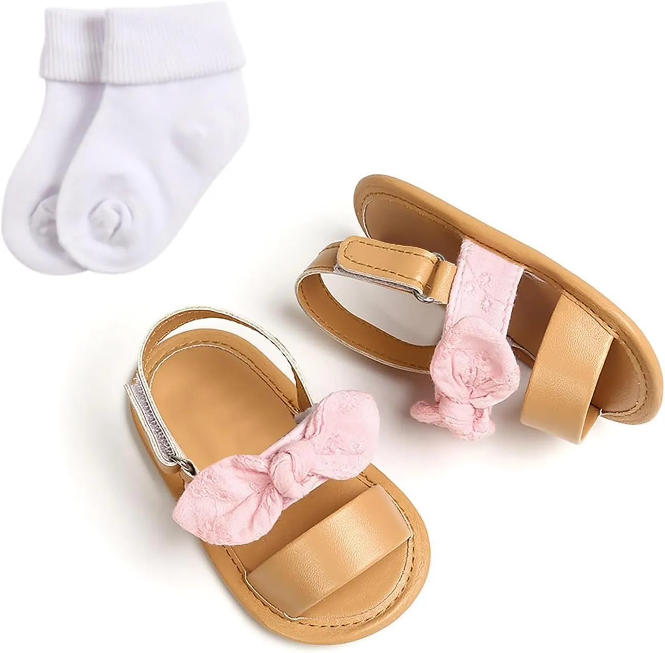 Baby Girls Boys PU Leather Sandals Bowknot Shoe Rubber Sole Open Toe Infant Toddler First Walker Princess Dress Shoes