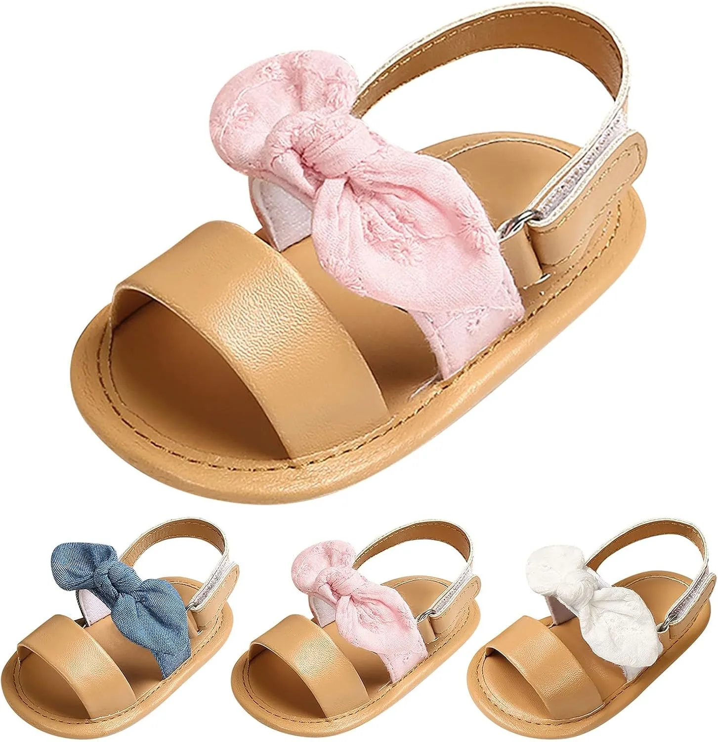 Baby Girls Boys PU Leather Sandals Bowknot Shoe Rubber Sole Open Toe Infant Toddler First Walker Princess Dress Shoes
