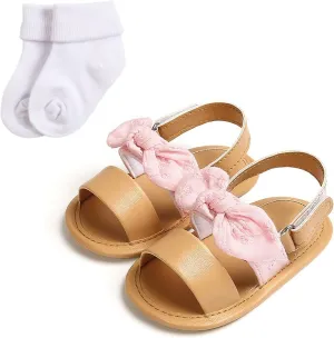 Baby Girls Boys PU Leather Sandals Bowknot Shoe Rubber Sole Open Toe Infant Toddler First Walker Princess Dress Shoes