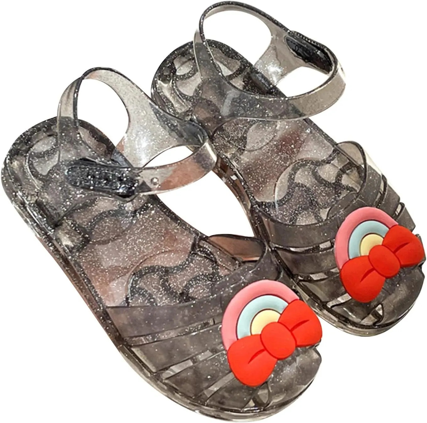 Baby Girls Cute Fruit Jelly Colors Hollow Out Non-slip Soft Sole Sandals Toddler Kids Comfy Shoe Slip On Falts Daily I-517 Black 9.5