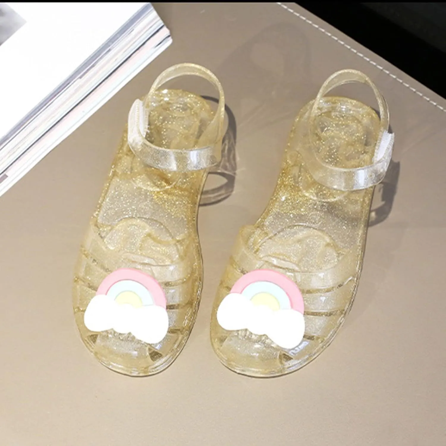 Baby Girls Cute Fruit Jelly Colors Hollow Out Non-Slip Soft Sole Sandals Toddler Kids Comfy Shoe Slip On Falts Daily
