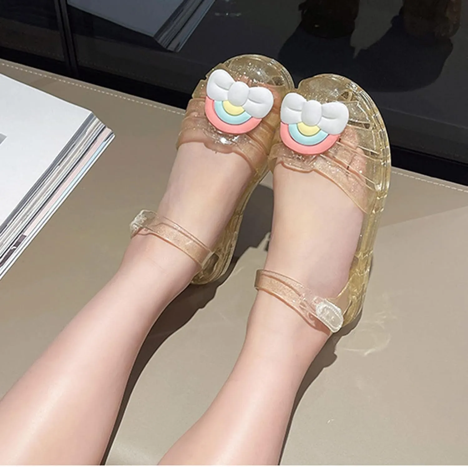Baby Girls Cute Fruit Jelly Colors Hollow Out Non-Slip Soft Sole Sandals Toddler Kids Comfy Shoe Slip On Falts Daily