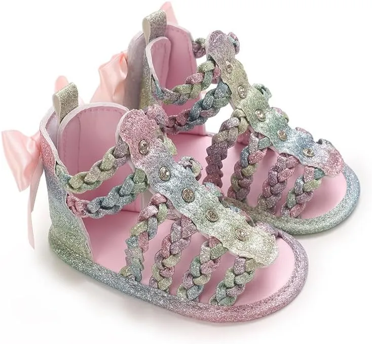 Baby Girls High Top Sandals Infant Premium Soft Sole Closed-Toe Non-Slip Shoes Toddler Soft First Walkers Shoes
