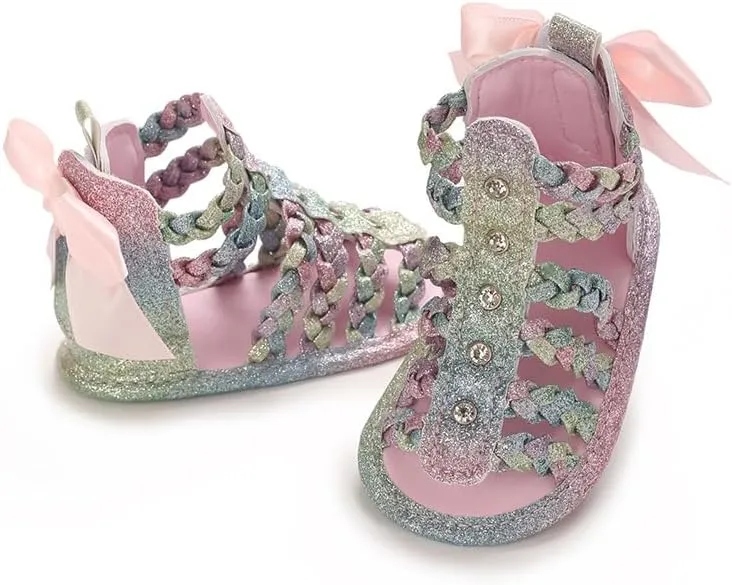 Baby Girls High Top Sandals Infant Premium Soft Sole Closed-Toe Non-Slip Shoes Toddler Soft First Walkers Shoes