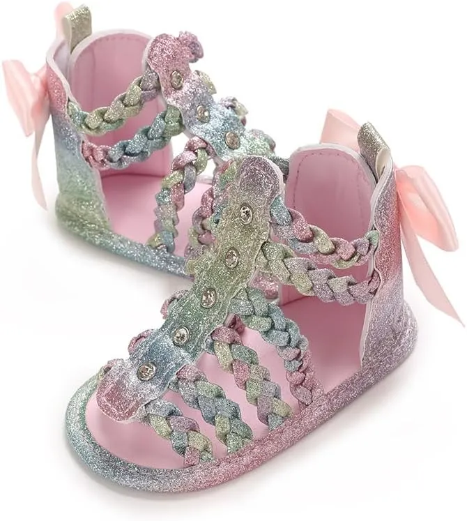 Baby Girls High Top Sandals Infant Premium Soft Sole Closed-Toe Non-Slip Shoes Toddler Soft First Walkers Shoes