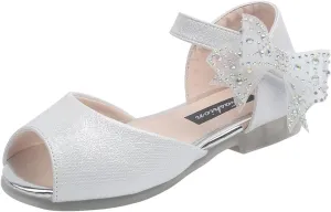 Baby Girls Sandals Diamond Bow Princess Slip On Shoes Soft Sole Fish Mouth Cute Sandal Shoes Kids Daily Comfort Shoe F-719 White 11.5