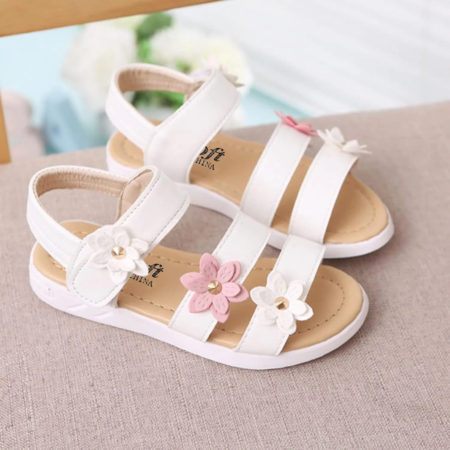 Baby Girls Sandals Open Toe Flat Toddler Kids Flower Rubber Sole Non-Slip Sandals Summer Beach Pool Sports Sandals