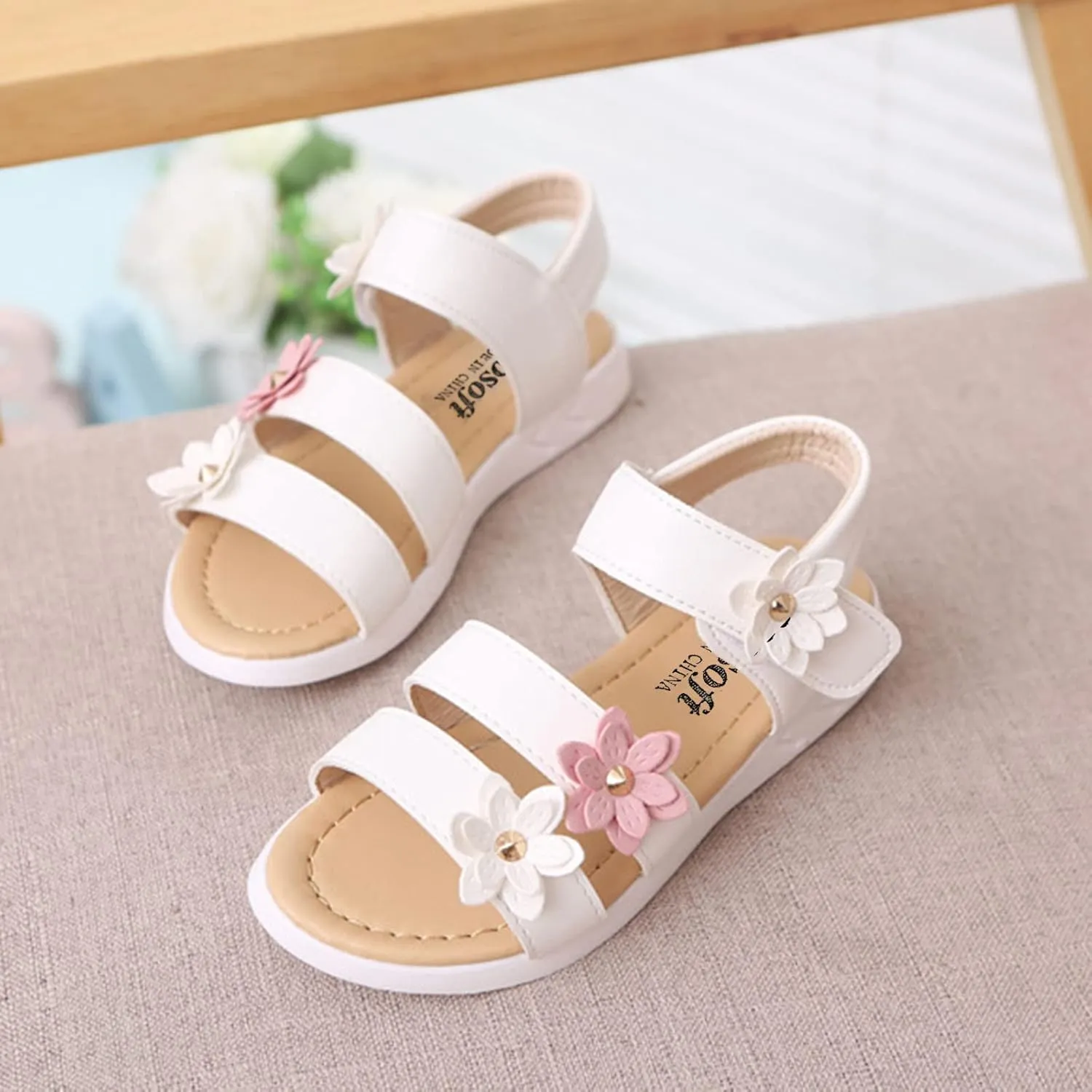 Baby Girls Sandals Open Toe Flat Toddler Kids Flower Rubber Sole Non-Slip Sandals Summer Beach Pool Sports Sandals