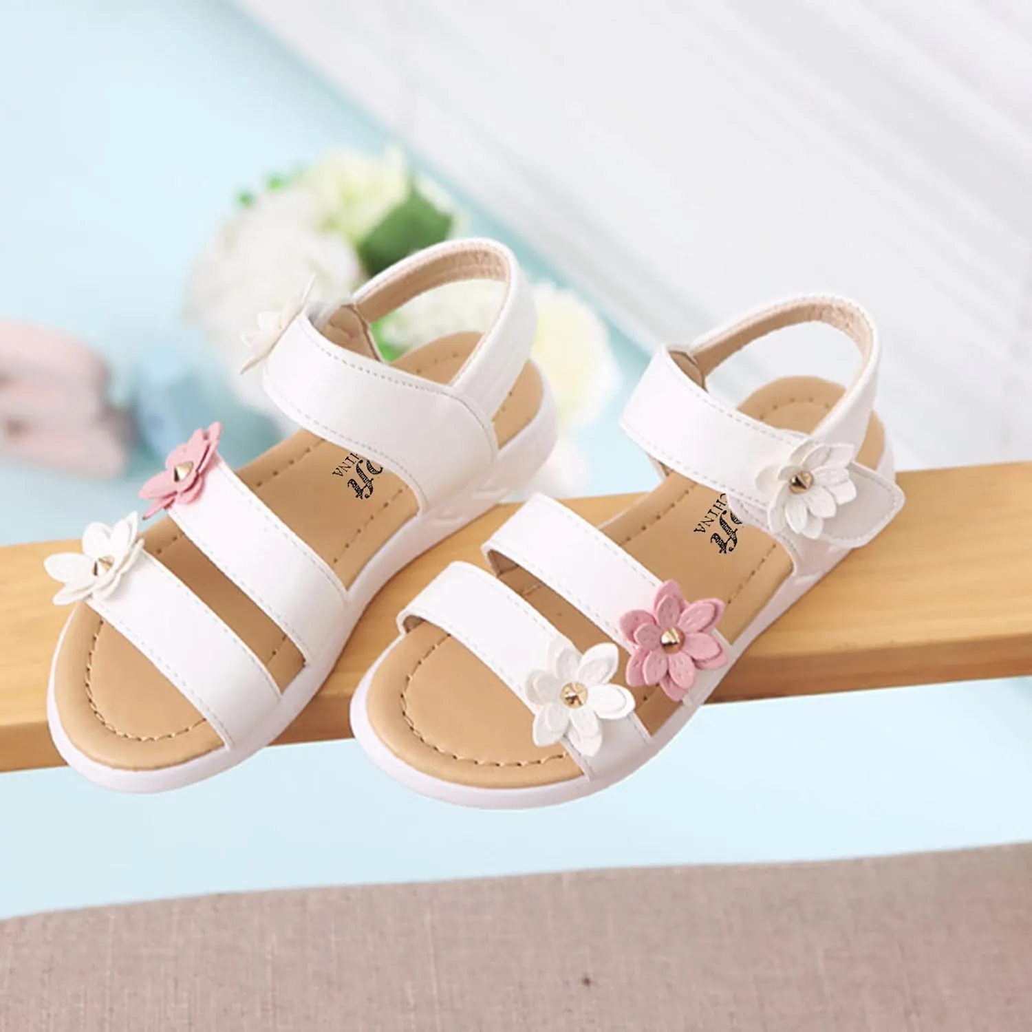 Baby Girls Sandals Open Toe Flat Toddler Kids Flower Rubber Sole Non-Slip Sandals Summer Beach Pool Sports Sandals