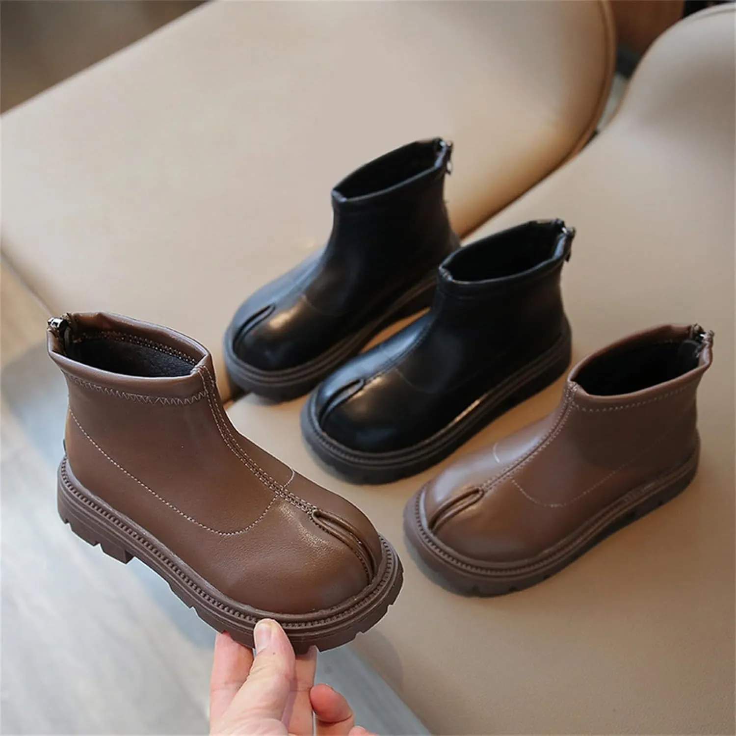 Baby Girls Side Zipper Ankle Boots Thick Sole Non Slip Plush Warm Boots Fuzzy Boots Water Proof Boots Toddler Shoes
