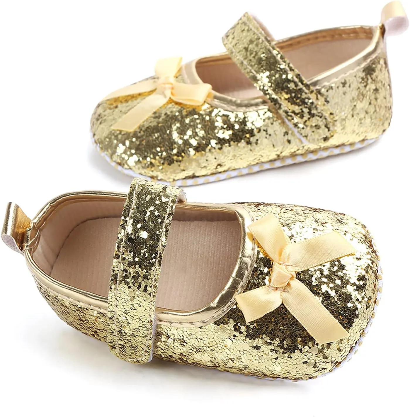 Baby Girls Soft Soles Slip-Resistant Crib Shoes Toddler Shoes Walkers Shoes Princess Shoes for Infant 0-15Months (Yellow-02#, 6-9Months)