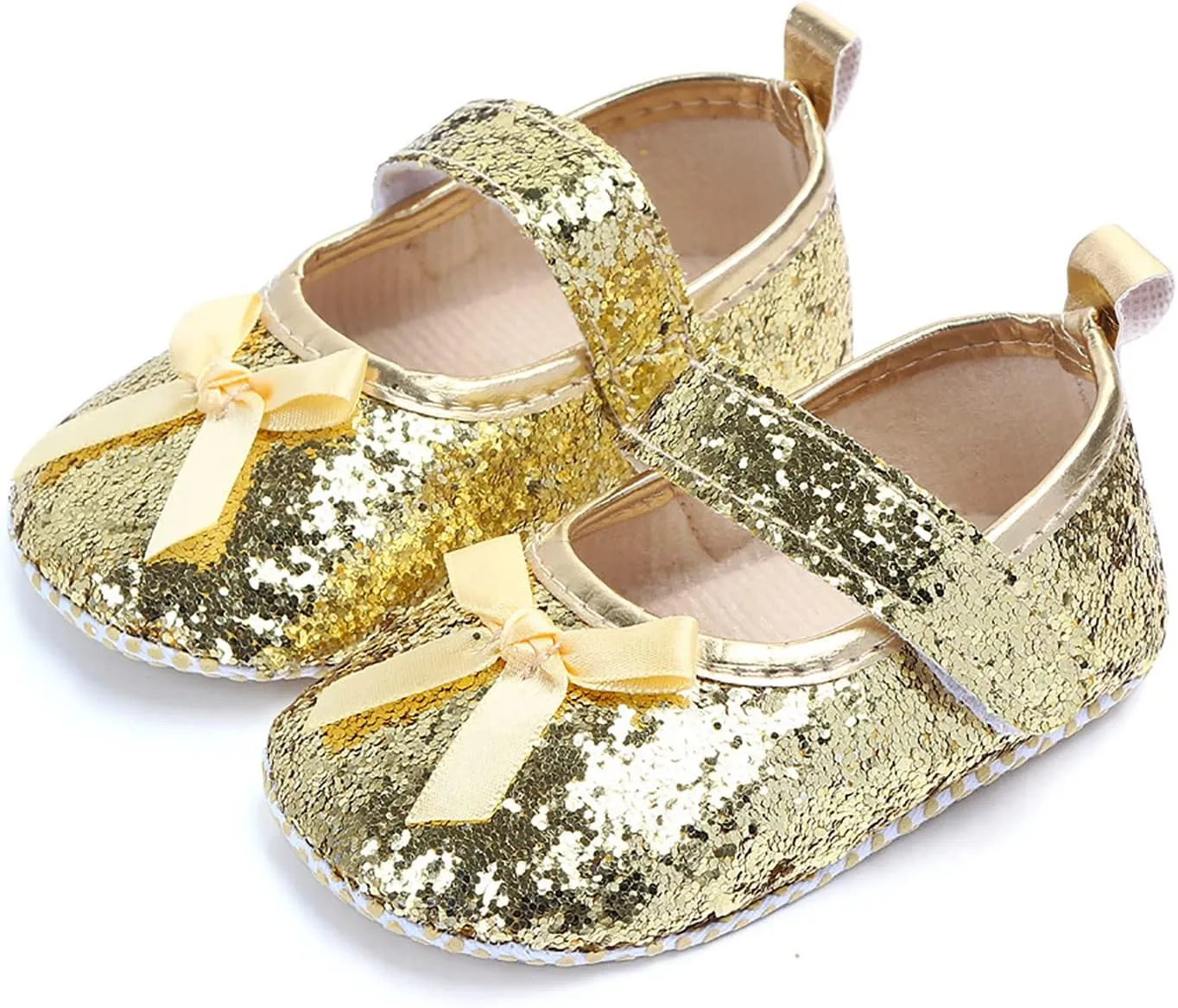 Baby Girls Soft Soles Slip-Resistant Crib Shoes Toddler Shoes Walkers Shoes Princess Shoes for Infant 0-15Months (Yellow-02#, 6-9Months)